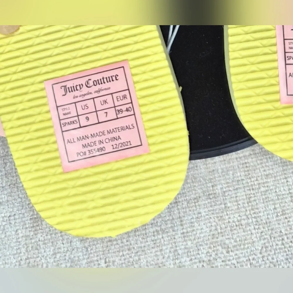 NWT Juicy Couture Yellow Flip Flops with Rhinestone Trim